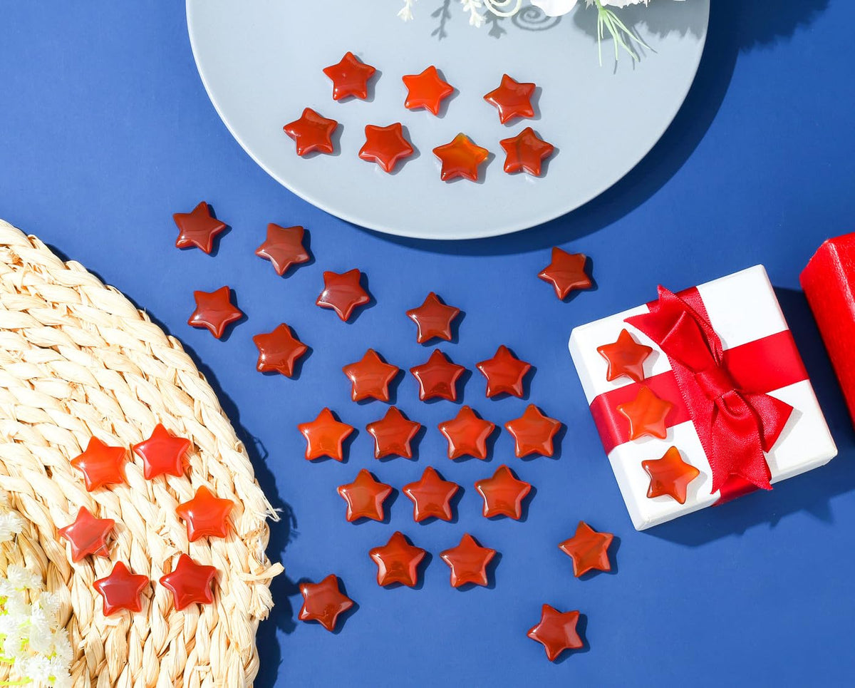 DUQGUHO 20 Pcs Red Carnelian Crystals Star Crystal Set Natural Healing Crystal Bulk Polished Stone Pocket Palm Protection Sacred Meditation Energy Reiki Balancing Gift