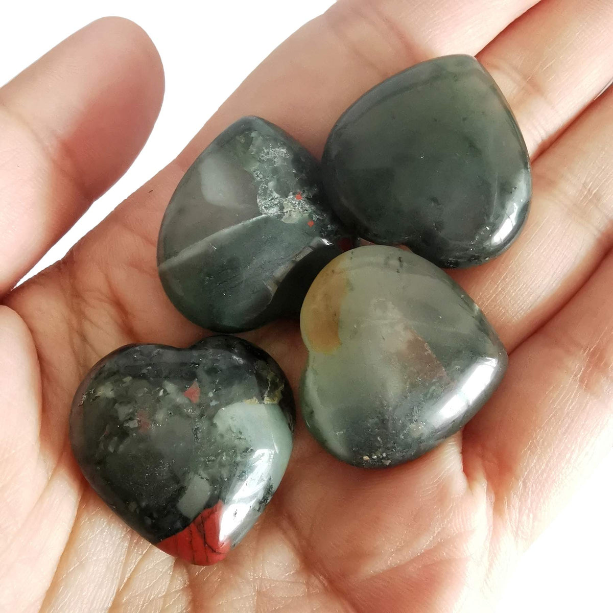 Loveliome 4 Pcs Natural Africa Bloodstone Love Heart Palm Stone Reiki Balancing Worry Stone(1 Inch)