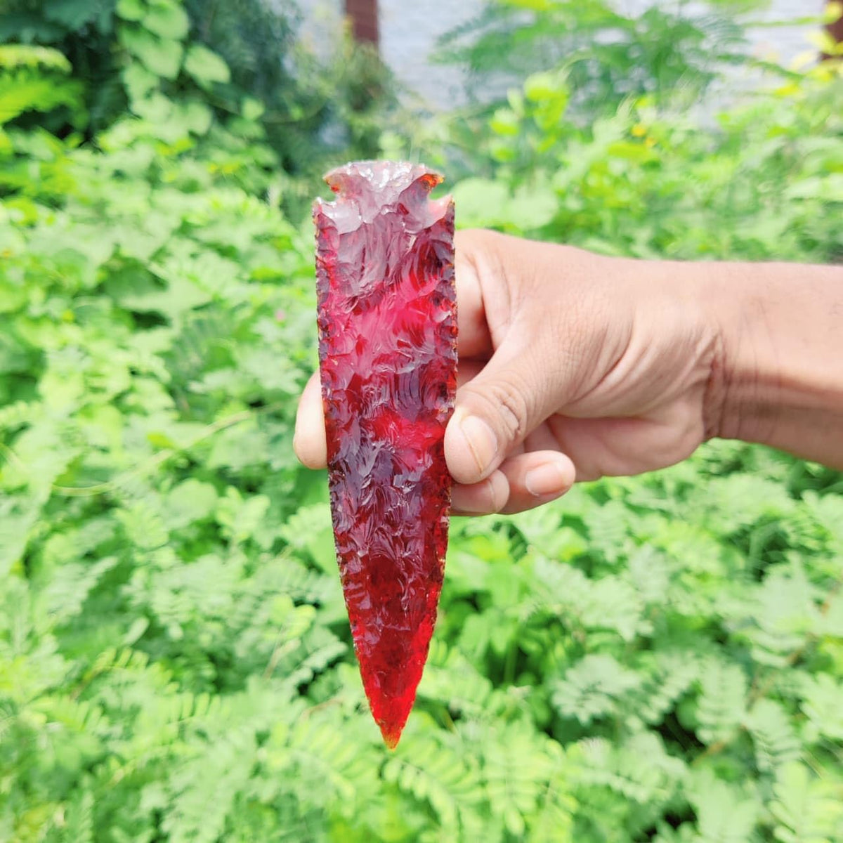 ForestOfCrystals 6 Inch Large Red Obsidian Arrowhead – Handcrafted Crystal Spearhead – Decorative Healing Stone Point for Protection, Meditation, and Home Decor Authentic Gemstone