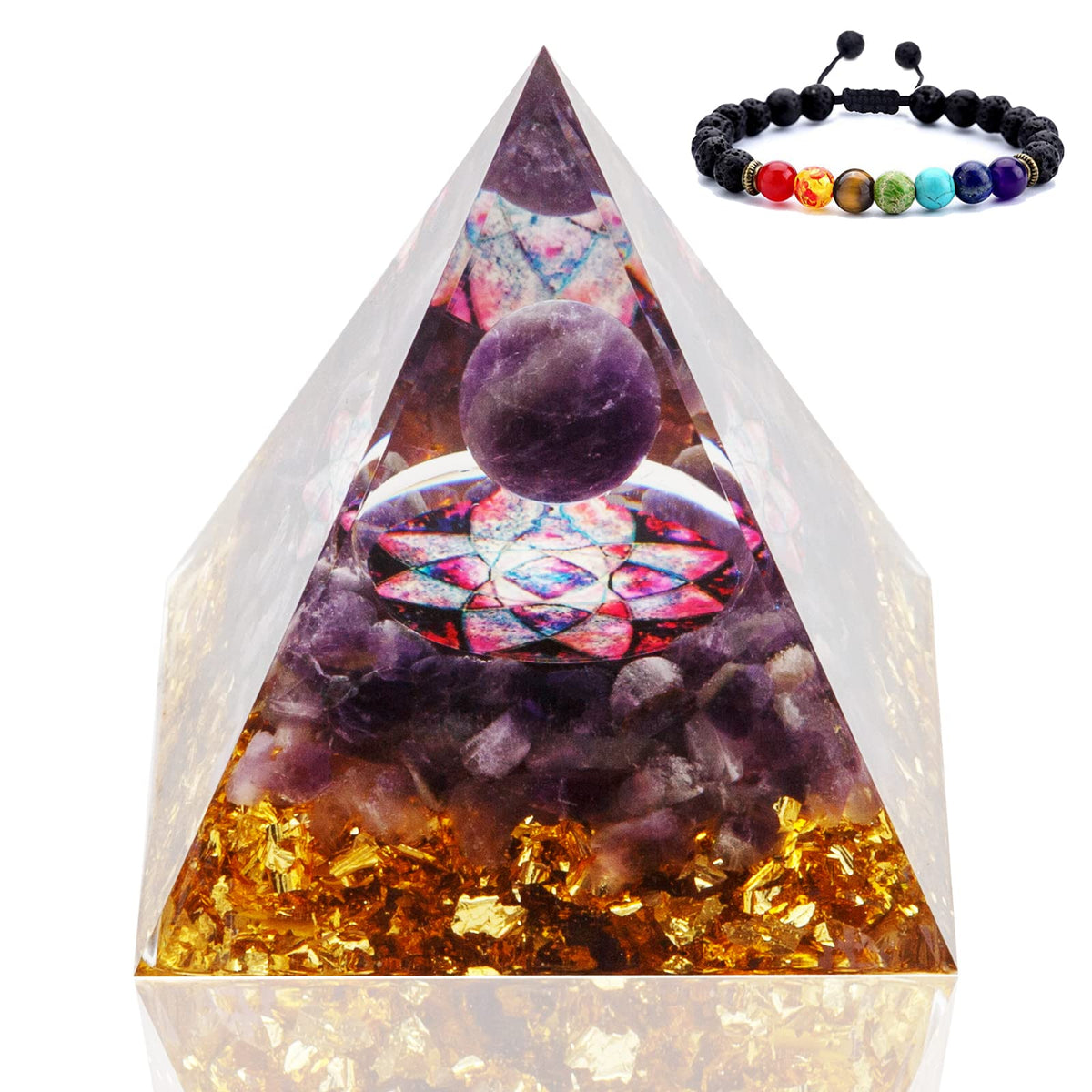 Orgone Pyramid, Amethyst Crystal Pyramid, Protection Crystals Energy Generator for Stress Reduce Meditation, Attract Wealth Lucky