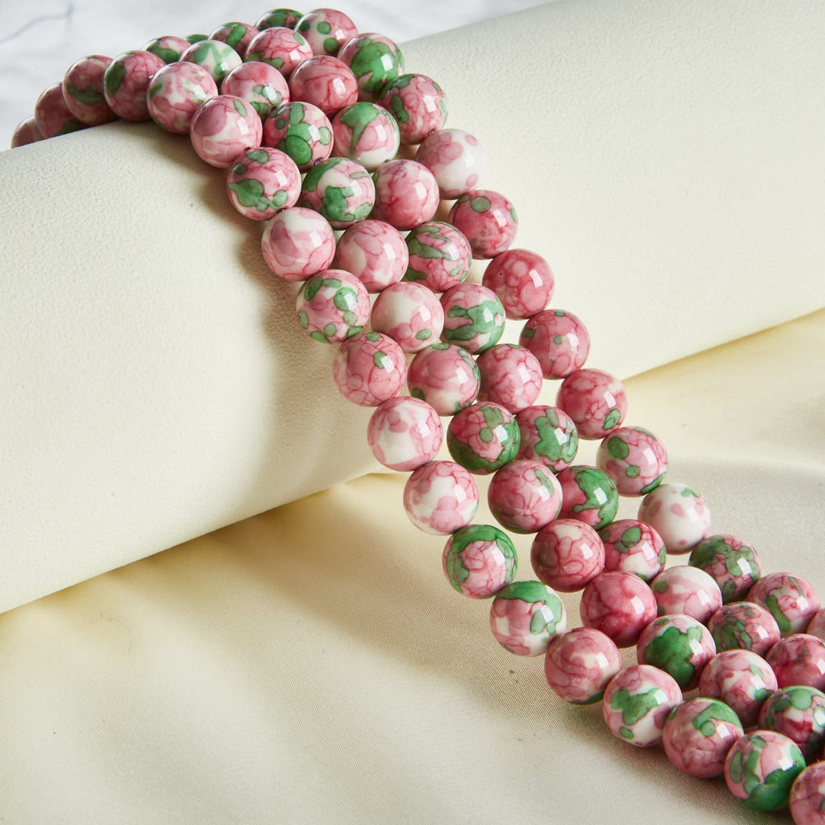 100pcs 6mm Green Red Rain Flower Beads Natural Gemstone Beads Round Loose Beads for Jewelry Making