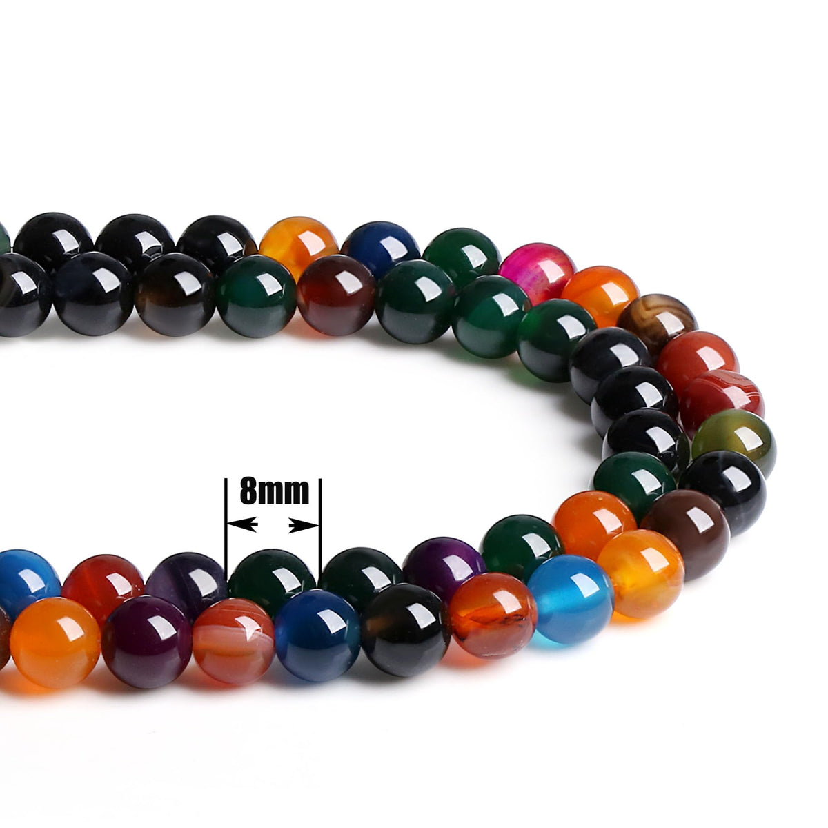 QINJIEJIE 100pcs Colorful Agate Stone Beads - 8mm Round Loose Gemstone Stone Beads for DIY Bracelet, Necklace, Earrings & Jewelry Making