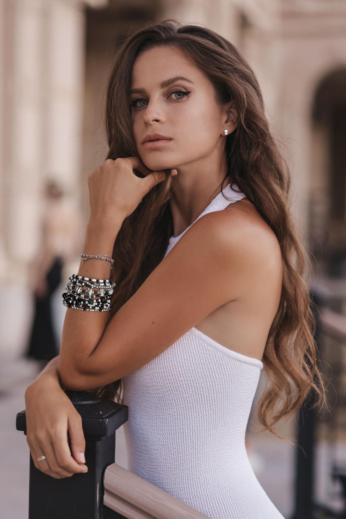 SPUNKYsoul stretch bracelet (White, Black & Silver)