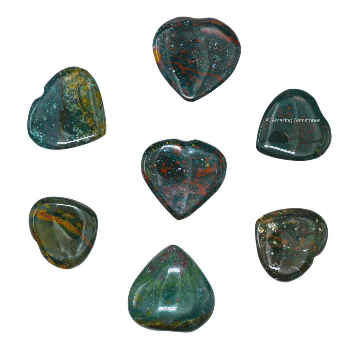 Amazing Gemstone Bloodstone Stone Heart - Pack of 2 Crystal Heart Stones Rocks - Corazones De Piedra Crystals and Healing Stones Heart Shaped Crystal - Stocking Stuffers Gifts