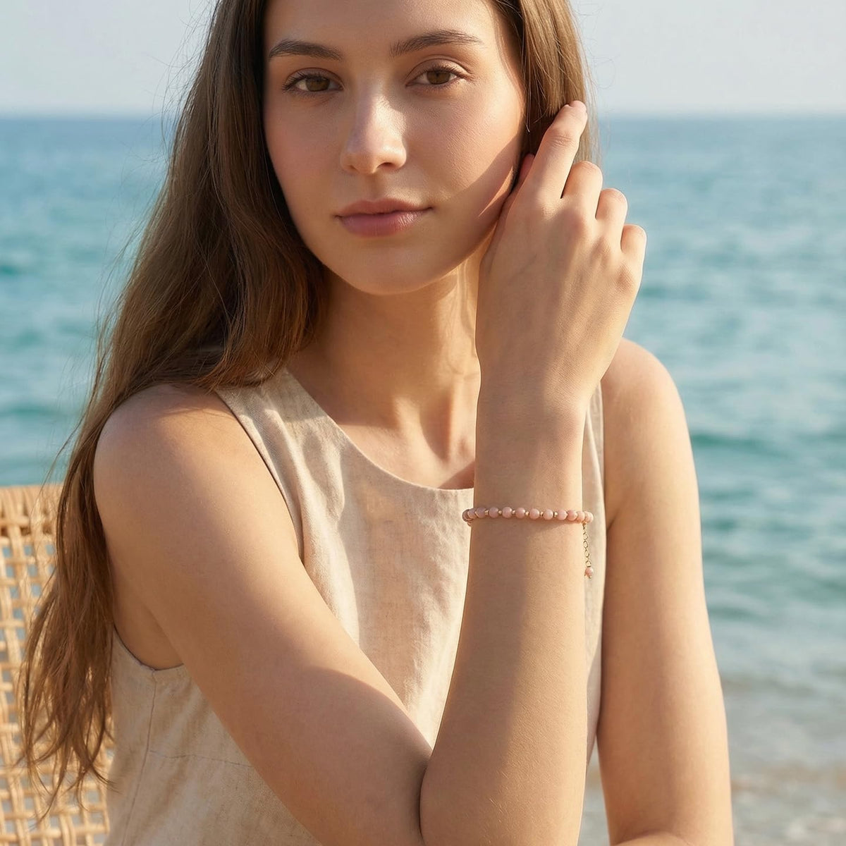 Morchic 3mm Argentina Rhodochrosite Natural Gemstone Beaded Bracelet for Women, Dainty Charm Jewelry, Adjustable 7.1-8.6", Ideal Birthday Holiday Gift