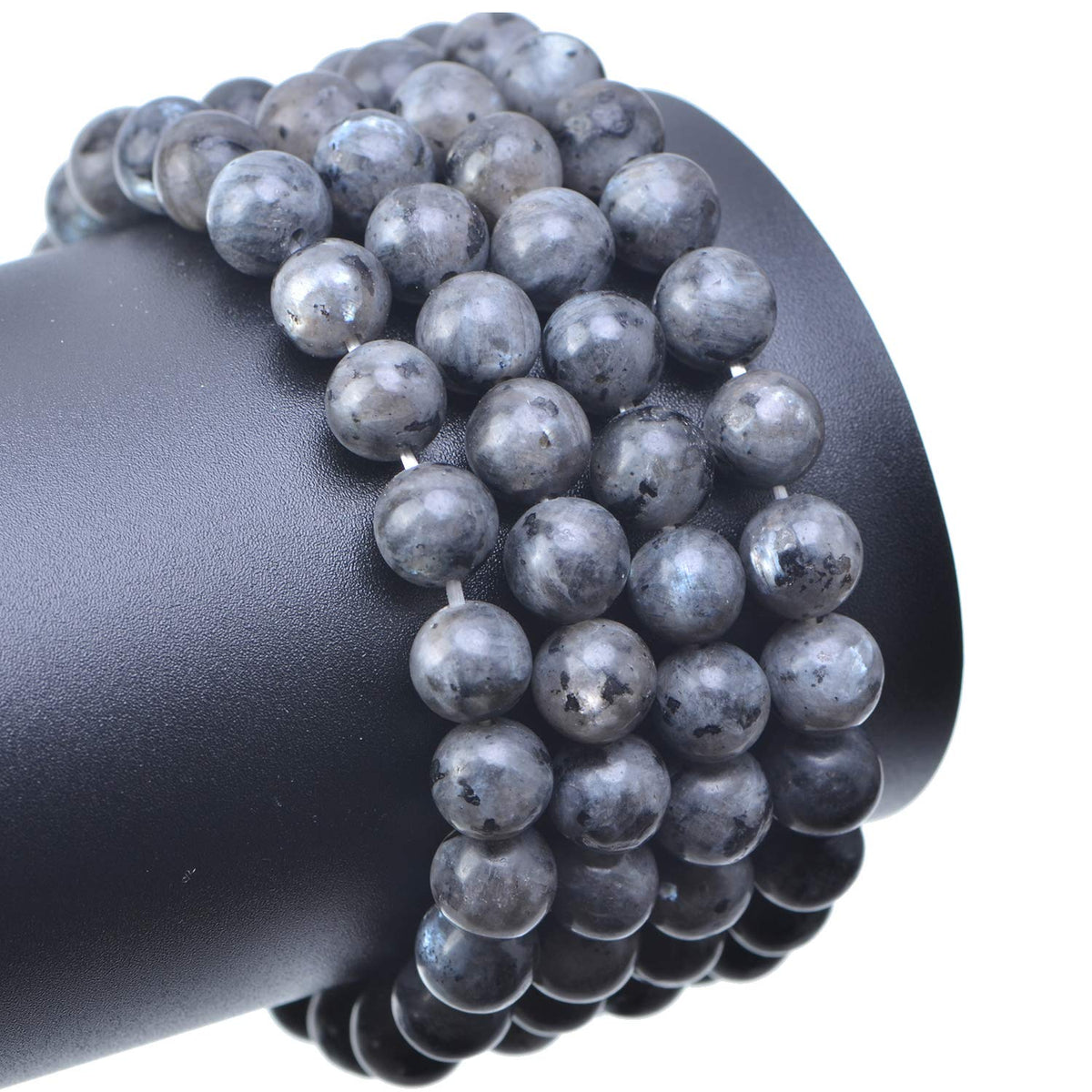 LPBeads 100PCS 8mm Natural Black Larvikite Beads Gemstone Round Loose Beads for Jewelry Making with Crystal Stretch Cord