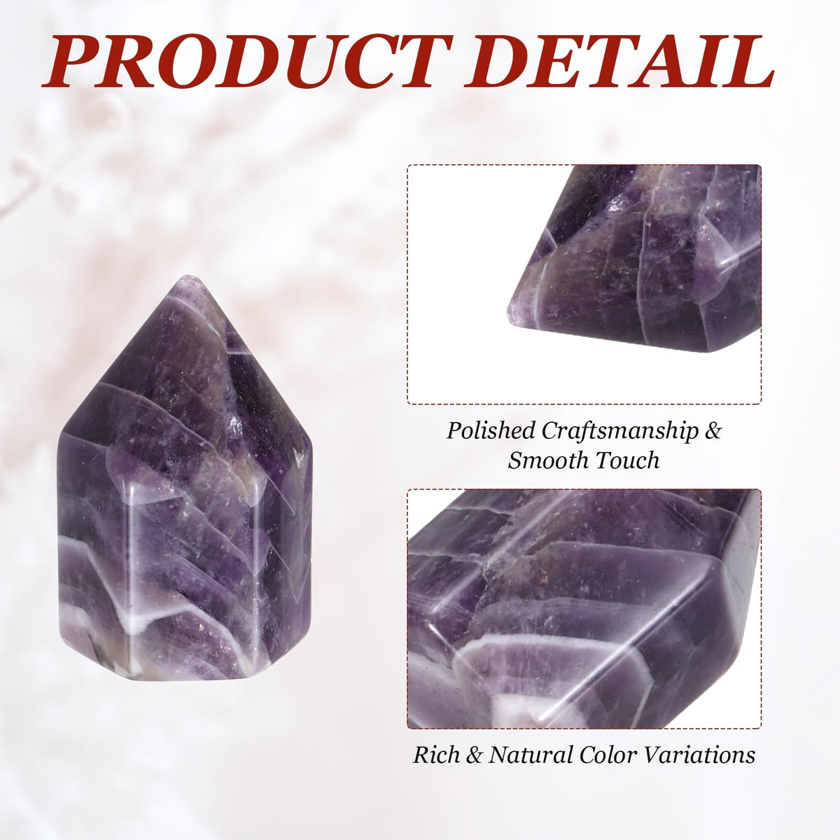 MECCANIXITY Crystals Wands Amethyst Hexagonal Faceted Single Points Towers Pocket Polished Stone Bulk for Energy Chakra Meditation Crystal Healing, 15 x 25mm (Purple),5Pcs