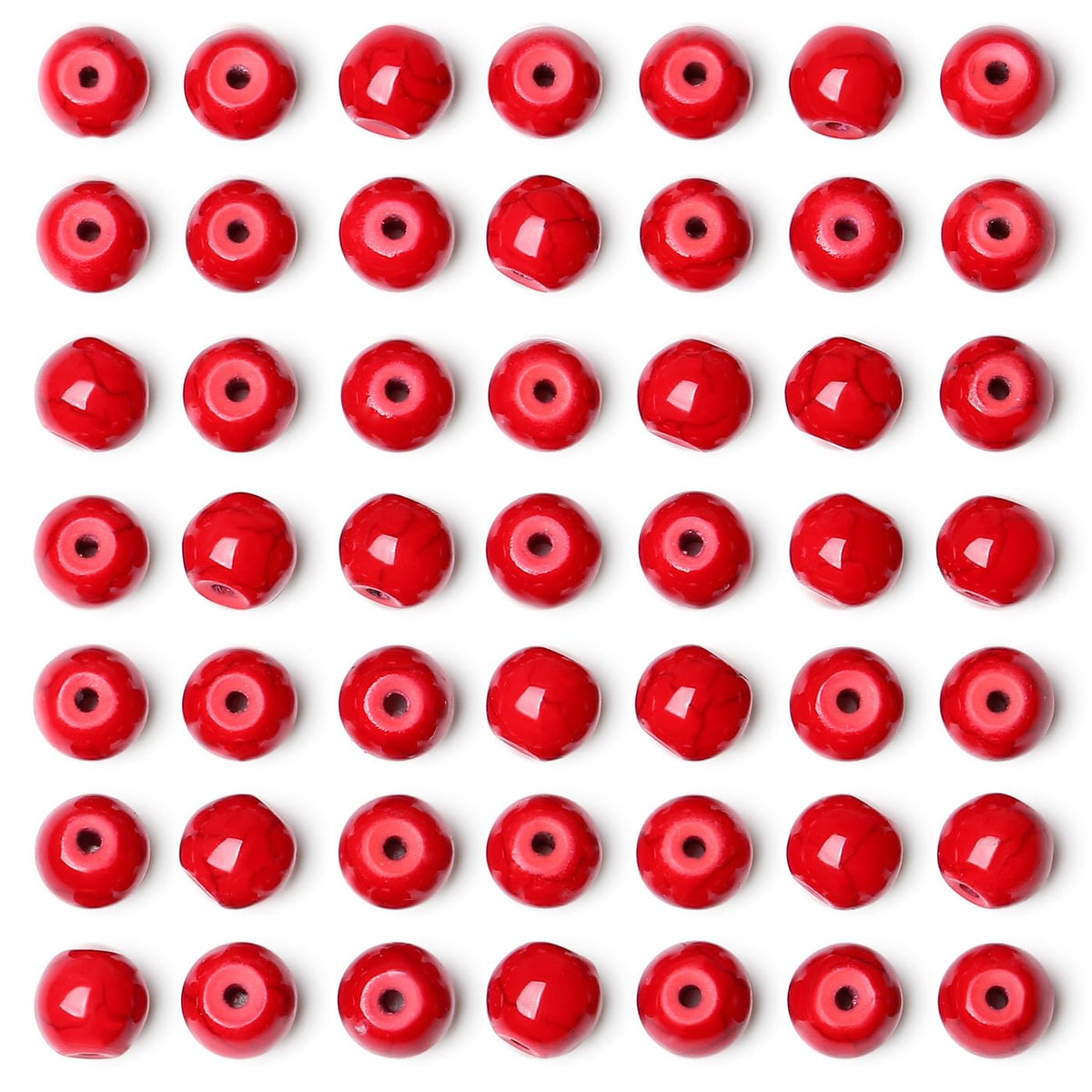 QINJIEJIE 100PCS Red Turquoise Beads 8mm Stone Beads Round Loose Gemstone Bead for Bracelet Beading Crystal Jewelry Making DIY Necklace Earrings 0.32"