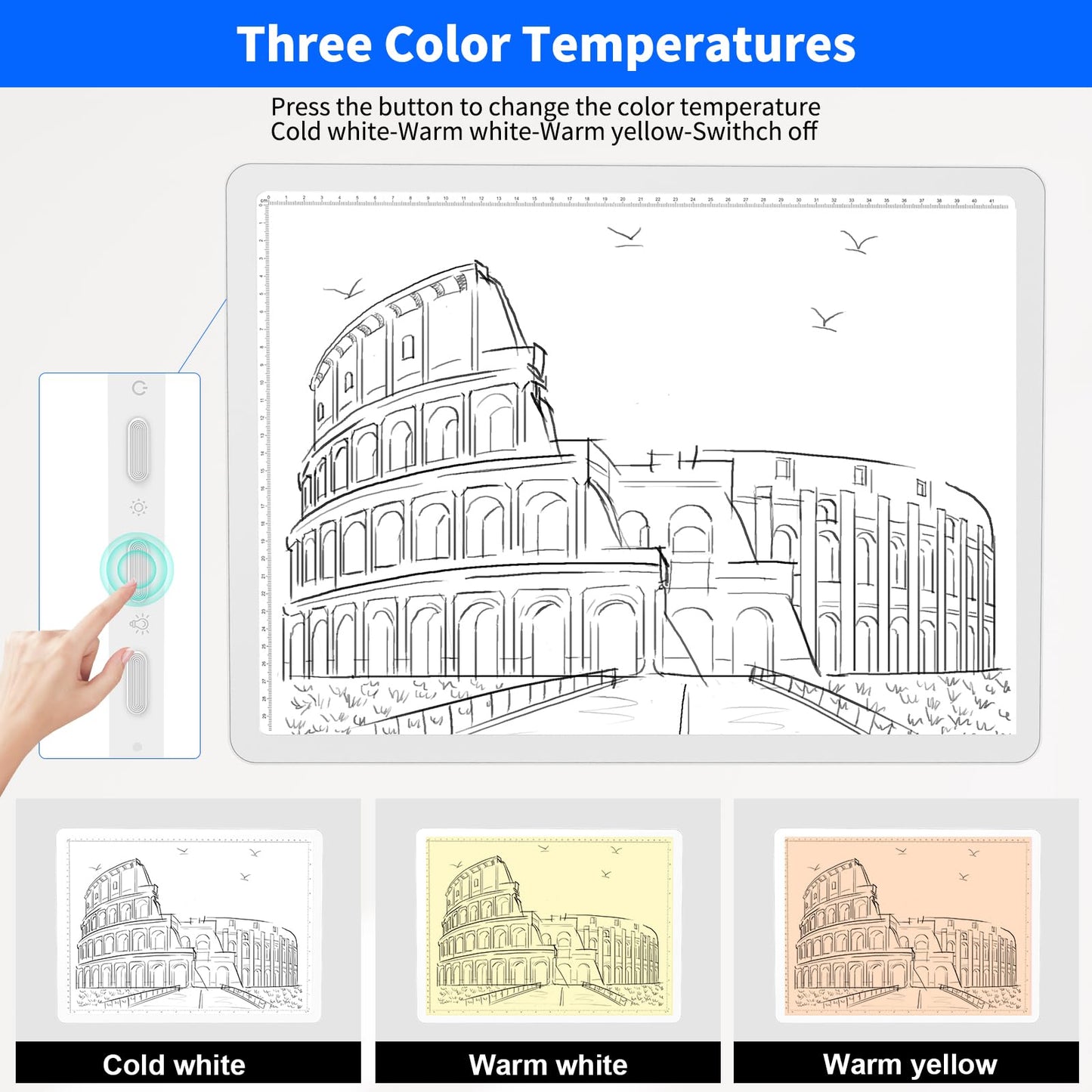 Elice Rechargeable A3 Light Pad for Diamond Painting, Magnetic LED Light Board with Physical Button, Super Bright Diamond Art Light Pad, Ultra-Thin Light Box for Tracing, Weeding Vinyl, Artists -White