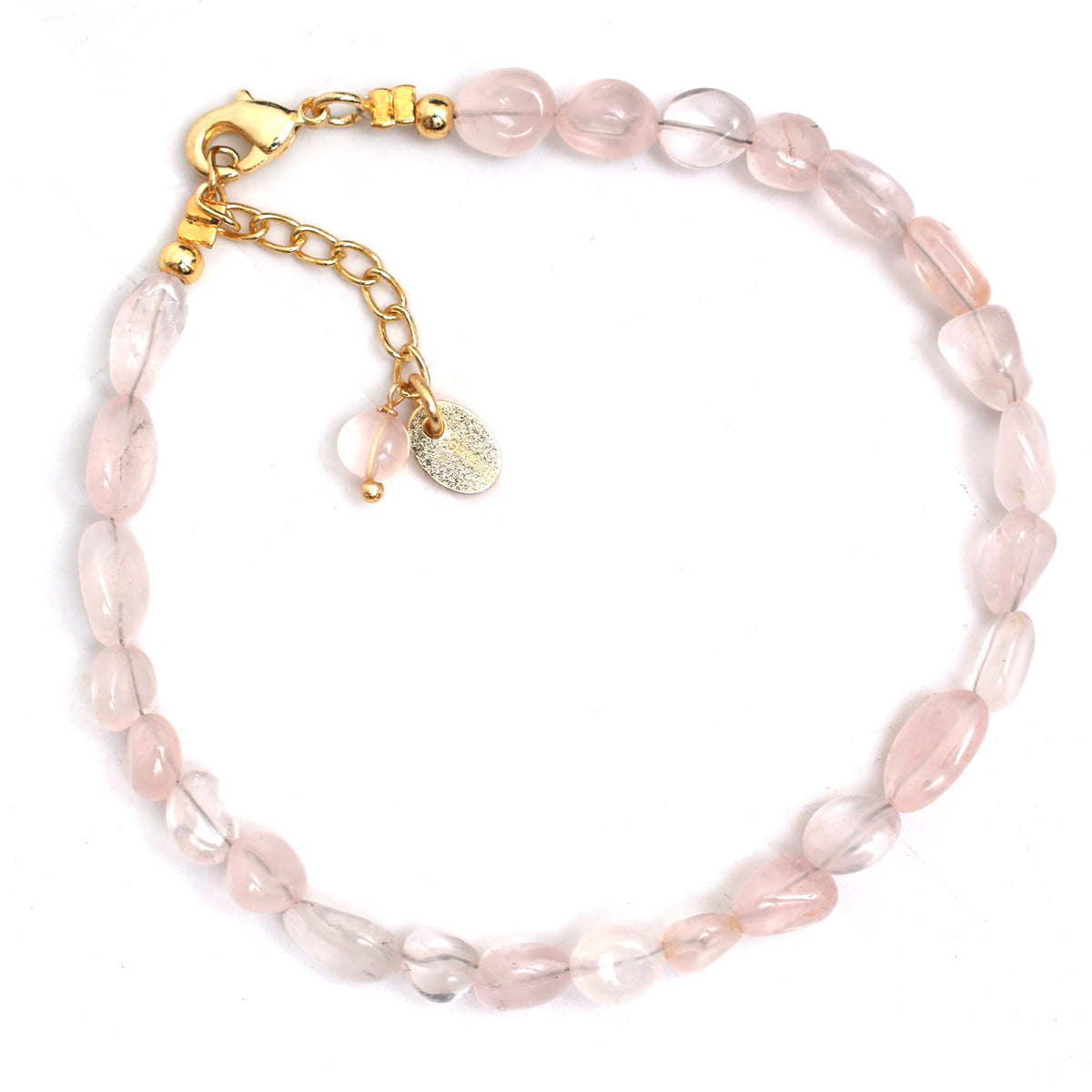 Gempires Pink Rose Quartz Beaded Bracelet Lightweight Handmade Gemstone Jewelry Hypoallergenic 8 Inch Gold Plated Trendy Western Jewerly For Women