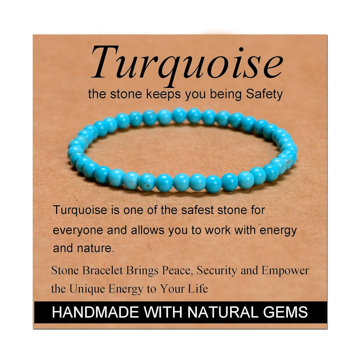 CHELYQST Tur_quoise Bracelet - Stone of Safety,Stretch Natural Stone Crystal Beads Jewelry Gifts for Women Men Unisex Adult,4mm