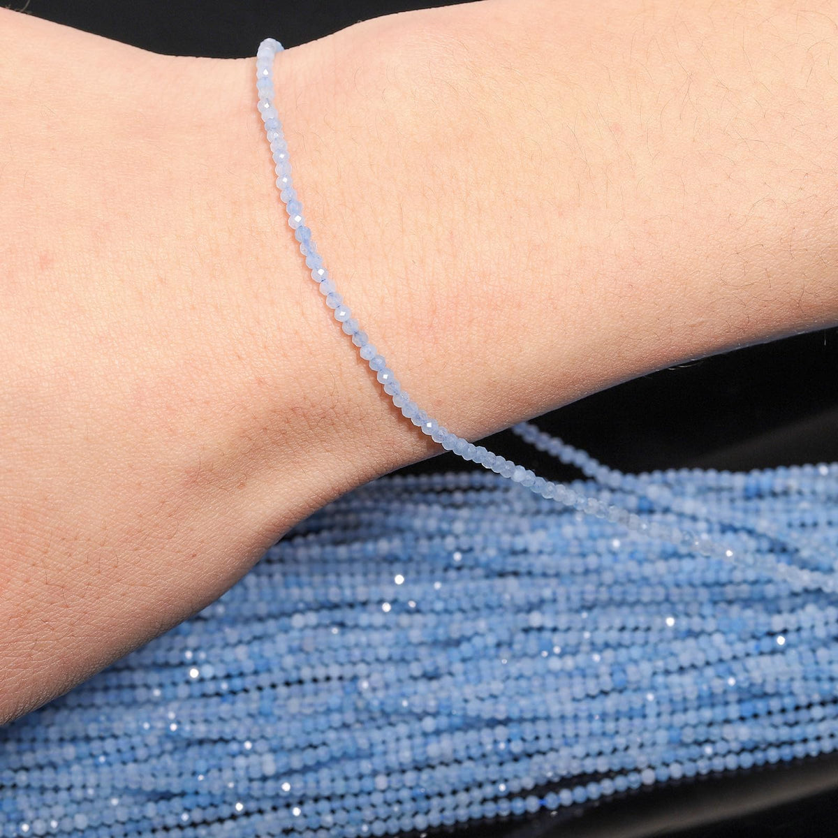 Song Xi 180pcs 2mm Natural Aquamarine Gemstone Beads Faceted Round Loose Stone Beads for Jewelry Making