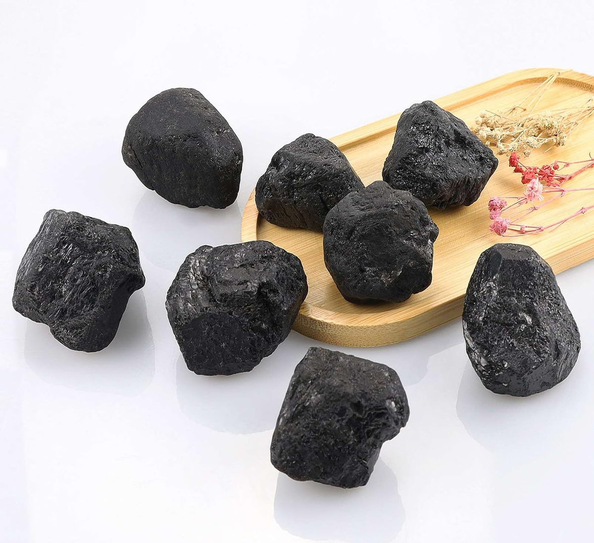 LAIDANLA Black Tourmaline 2" Natural Rough Stones Crystal Large Raw Crystals Bulk Healing Cuarzo Gemstones for Reiki Healing Tumbling Fountain Rocks Wire Wrapping Decoration 4PCS 0.55lb