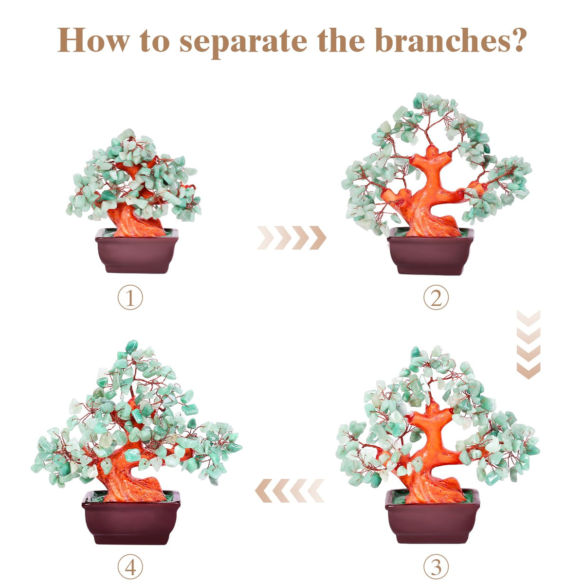 AzureLeap Feng Shui Quartz Crystal Money Tree Bonsai Style Decoration for Luck and Wealth (Green)