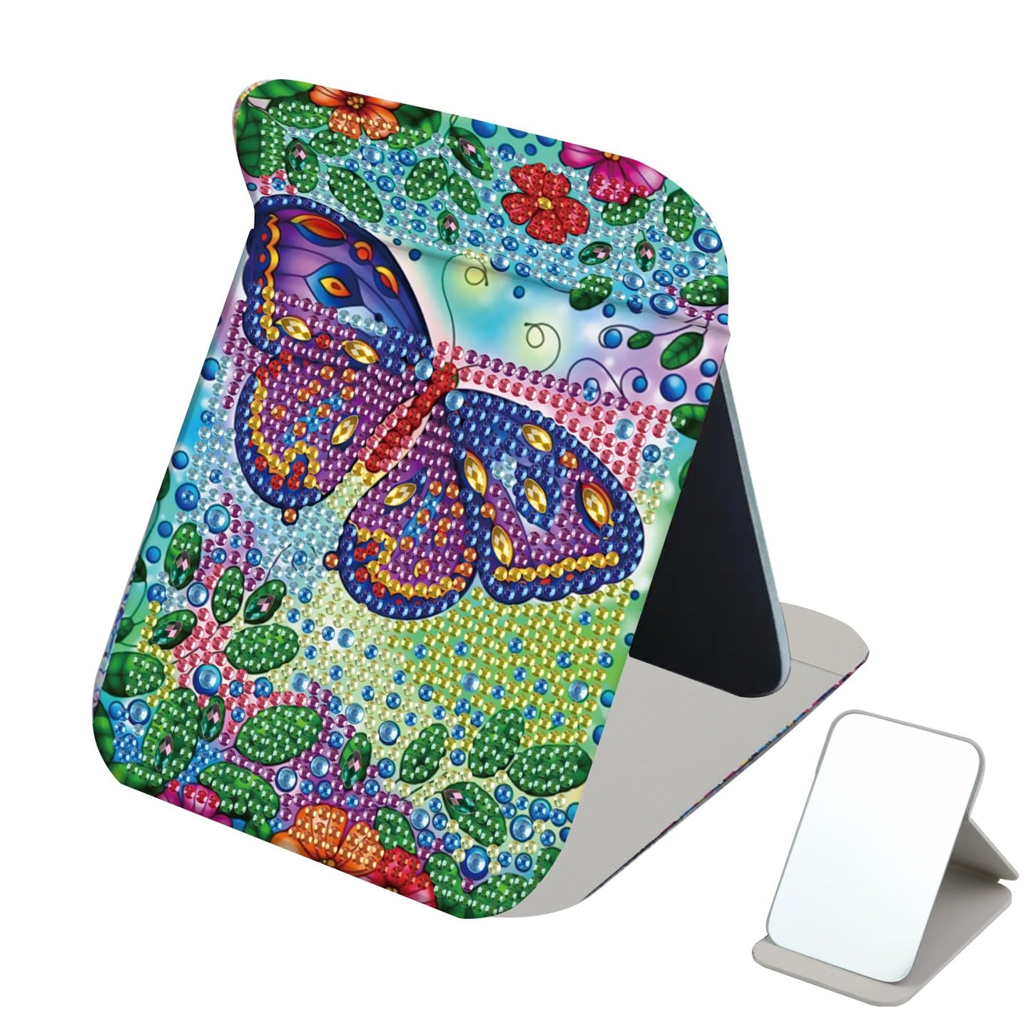 LazyFold Diamond Painting Mirror Kits for Adults Beginners,Purple Butterfly DIY 5D Diamond Art Portable Folding Mirror Kit,Festival Christmas Birthday Art Crafts Home Wall Table Decor Gifts