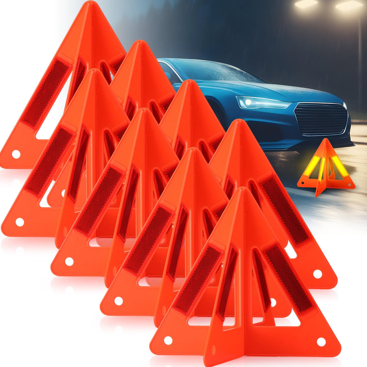Relaxweex 8 Pcs Emergency Reflective Triangles Sign Foldable Warning Safety Triangles for Vehicle Kit Portable Reflector Roadside Tools Suitable for Cars Trucks Breakdown