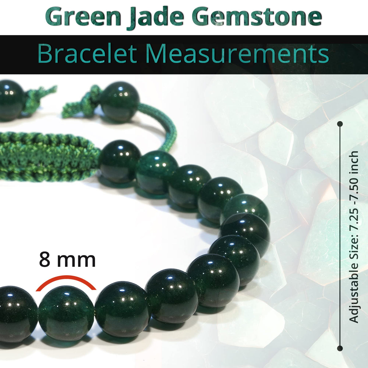 ANAYA AGATE Healing Crystal Bracelet – Chic Gemstone Bracelet for Men and Women – 8mm Round Bead Bracelets for Spiritual Healing, Protection, Positive Energy - Green Jade