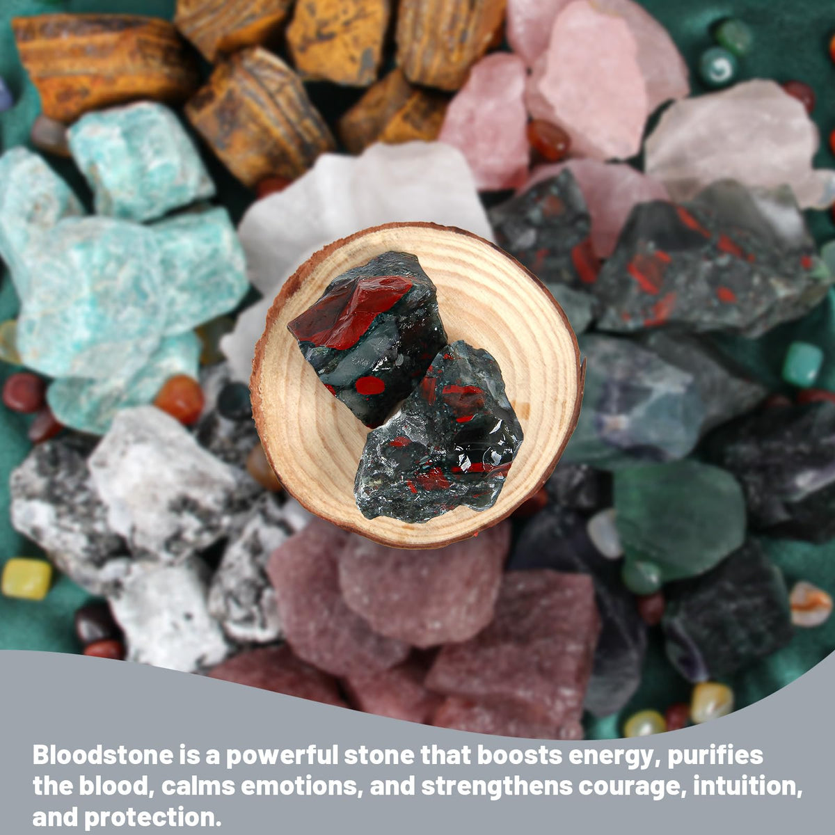 1.1lb Bulk Raw Bloodstone Rough Crystal-Natural Blood Stone Raw Stones Crystal for Tumbling, Cabbing, Fountain Rocks, Decoration,Polishing, Wire Wrapping, Wicca & Reiki Crystal Healing