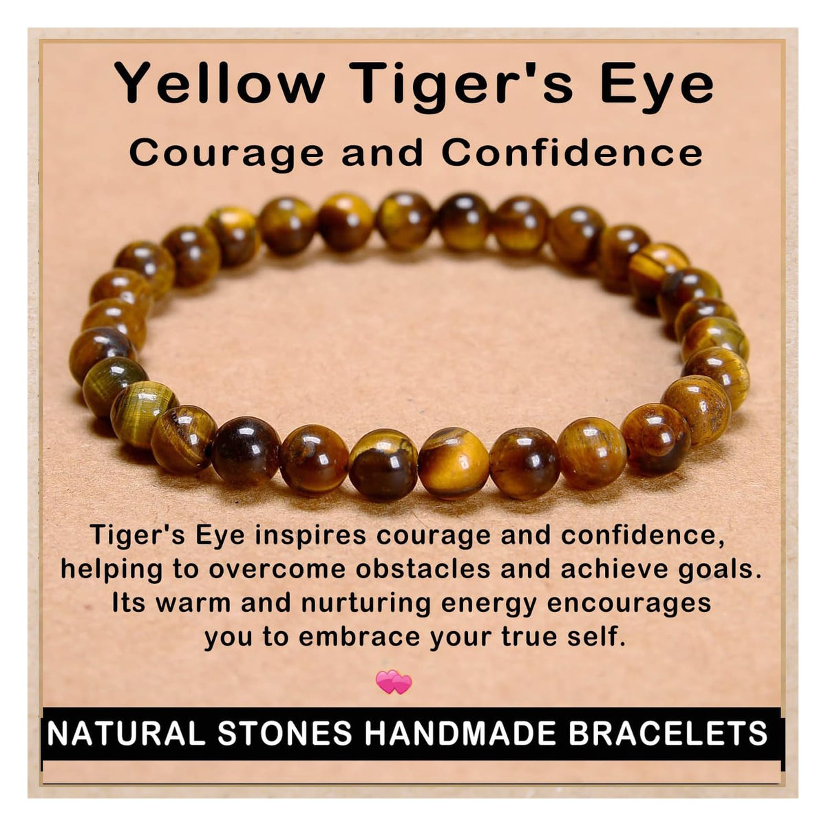 AD Beads Handmade Gemstone Stretch Elastic Bracelet Crystal Healing Reiki Nature's Beauty and Spiritual Essence Unisex (6mm, Yellow Tiger's Eye)