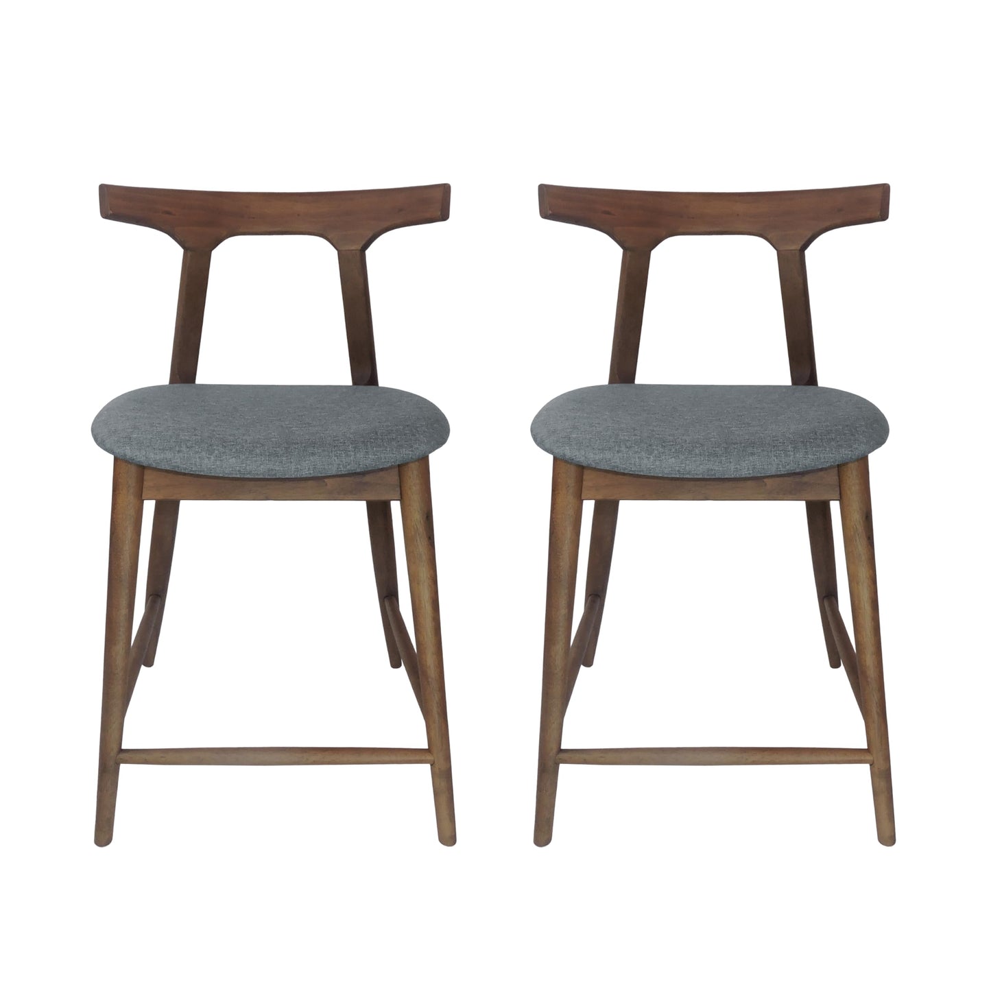 Christopher Knight Home Mugo Mid Century Modern Fabric Upholstered Wood 24.5 Inch Counter Stools (Set of 2), Gray and Walnut