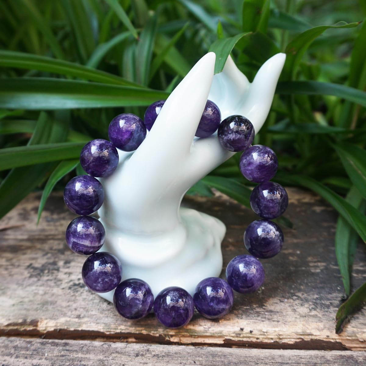 TaHLga 16MM Amethyst Bracelet for Men | Natural Third Eye & Crown Chakra Crystal | Fits for 8" Large Wrist | Emotional Healing Spiritual Gift for Talismans & Amulets & Feng Shui