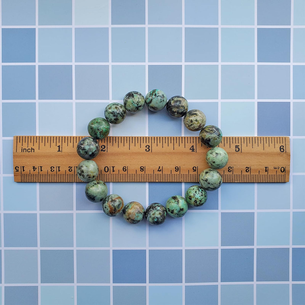 Chengmu 12mm African Turquoise Stretch Bracelet Round Stone Beads Semi Gemstone for Elastic Bracelet 8"
