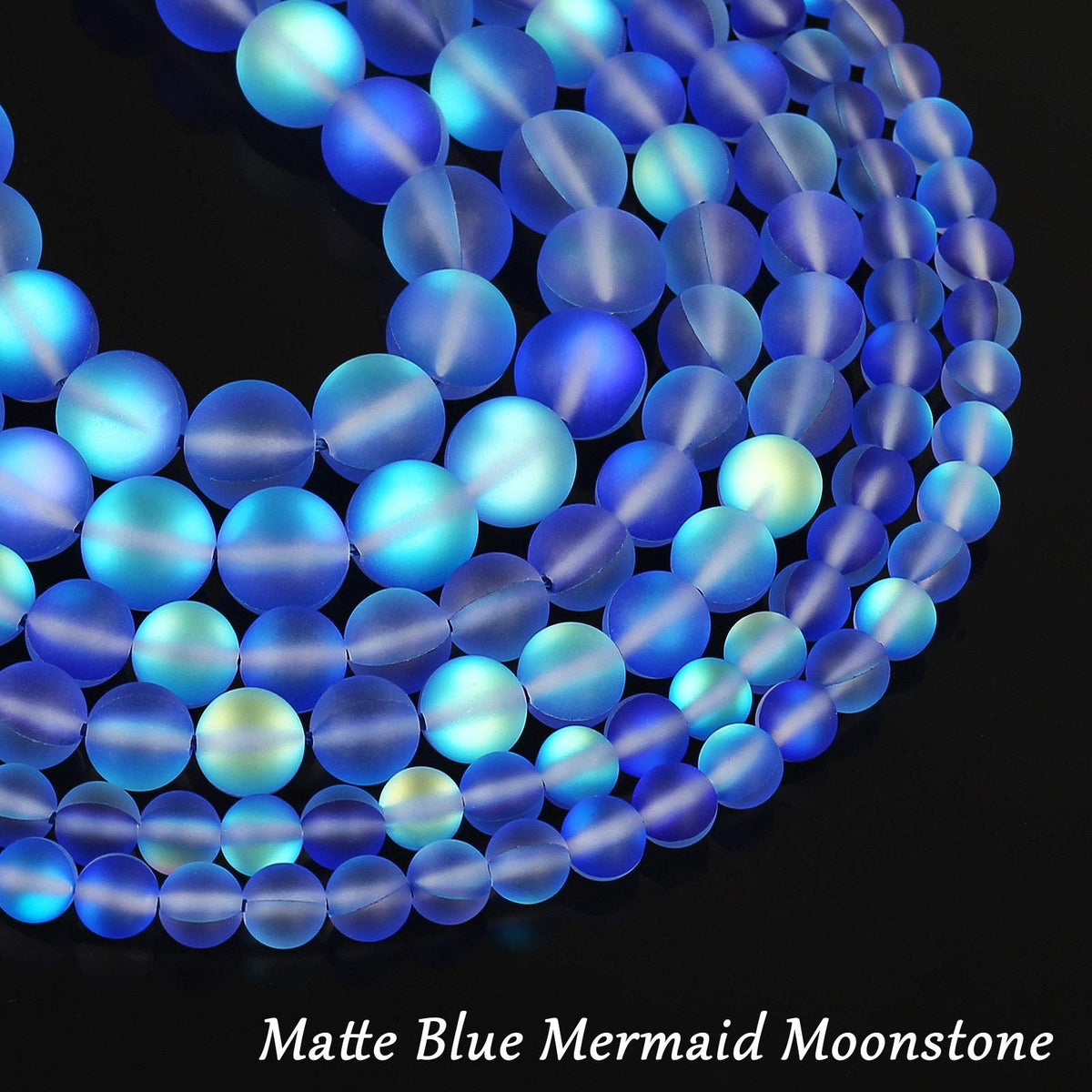 Matte Blue Aurora Crystal Glass Beads, 8MM Frosted Glitter Shining Mermaid Round Loose Beads, Rainbow Holographic Synthetic Moonstone for Jewelry Making DIY Bracelet