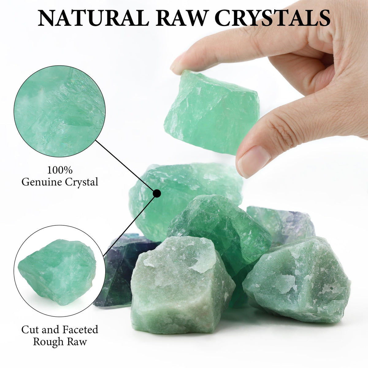 QINJIEJIE 2PCS Green Fluorite 1.8-2.2'' Natural Rough Crystal Rocks Bulk Large Crystal Stones for Tumbling Cabbing Polishing Fountain Rocks DIY Decoration Handmade Gifts