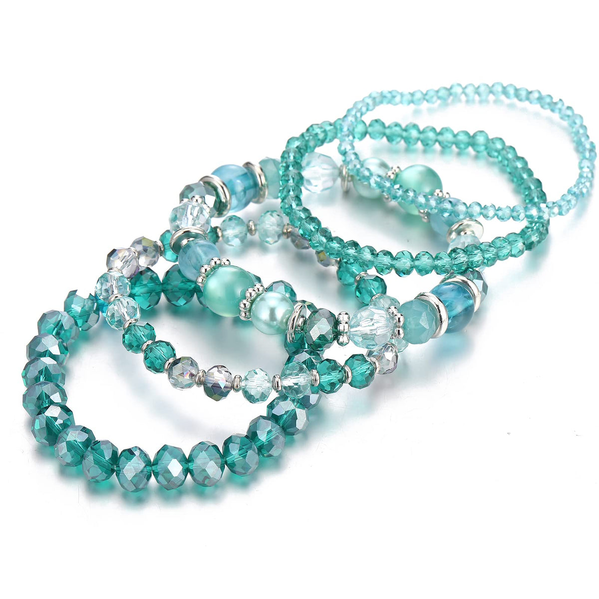 Noessla Beaded Boho Stretch Bracelet Colorful Stackable Crystal Beads Bracelets Trendy Costume Jewelry Mothers Day Gifts for Women(21-Sea green)