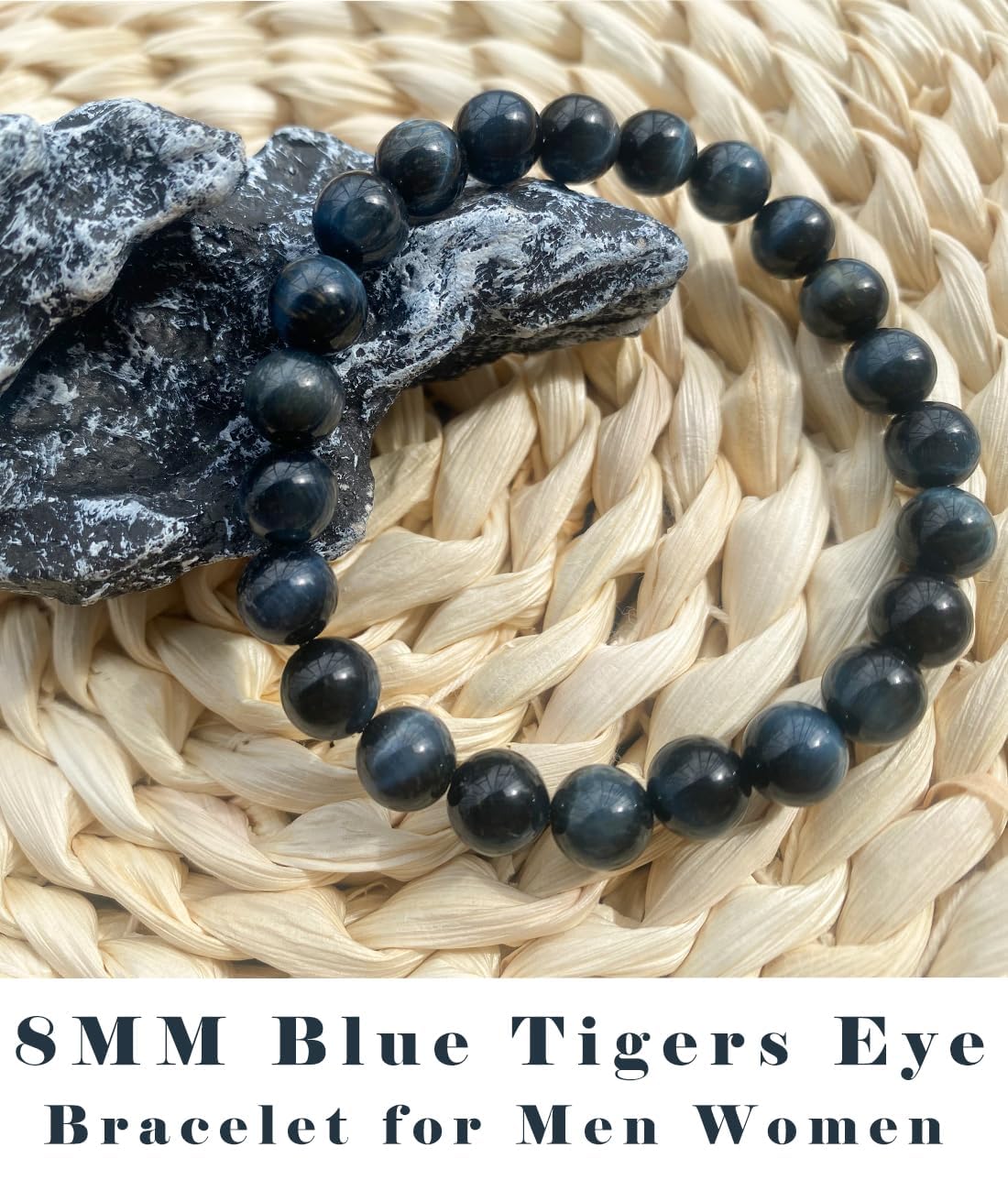 8MM Blue Tigers Eye Bracelet for Men Women | Fits for 6.5-7.5" Wrist | Protection from Evil Gem | Relief Anxiety Stress Fear | Natural Birthstone for June | Spritual choice for Friends Familys