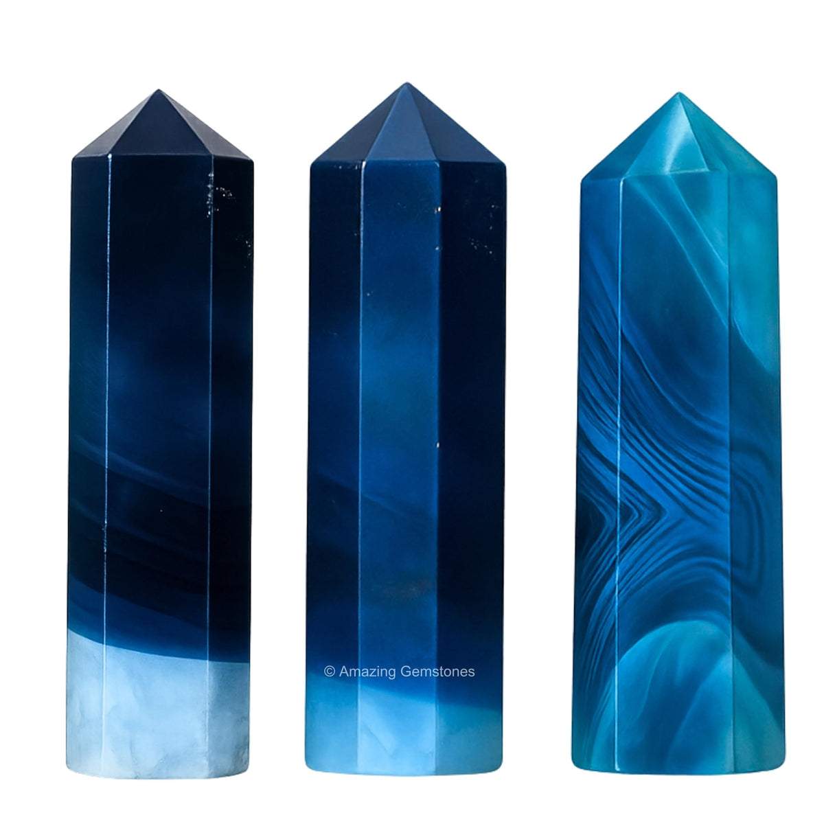 Amazing Gemstone Blue Onyx Crystal Points Bulk Healing Crystals & Stones - Pack of 3 Single Terminated Healing Wand Point Bulk Crystals for Crafts, Crystal Grid, DIY Work - Premium Crystals