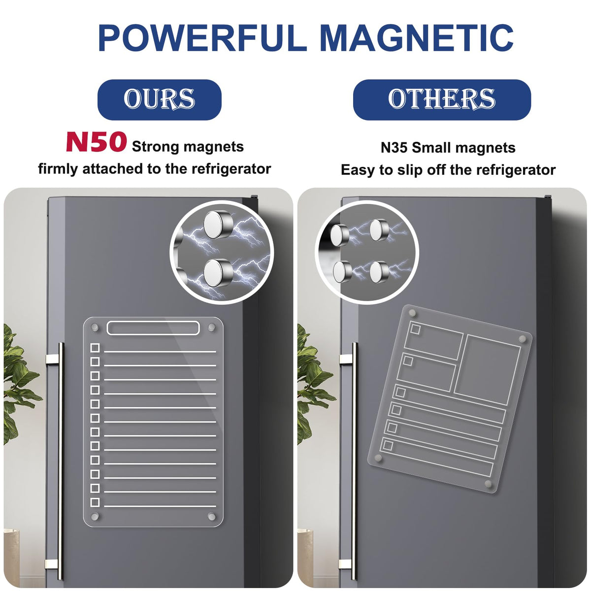 2 Pcs Acrylic Magnetic Dry Erase Board for Fridge, 12"X8" Clear Magnetic to Do List White Board, Acrylic Dry Erase to Do List for Refrigerator, Magnet Whiteboard with 6 Markers