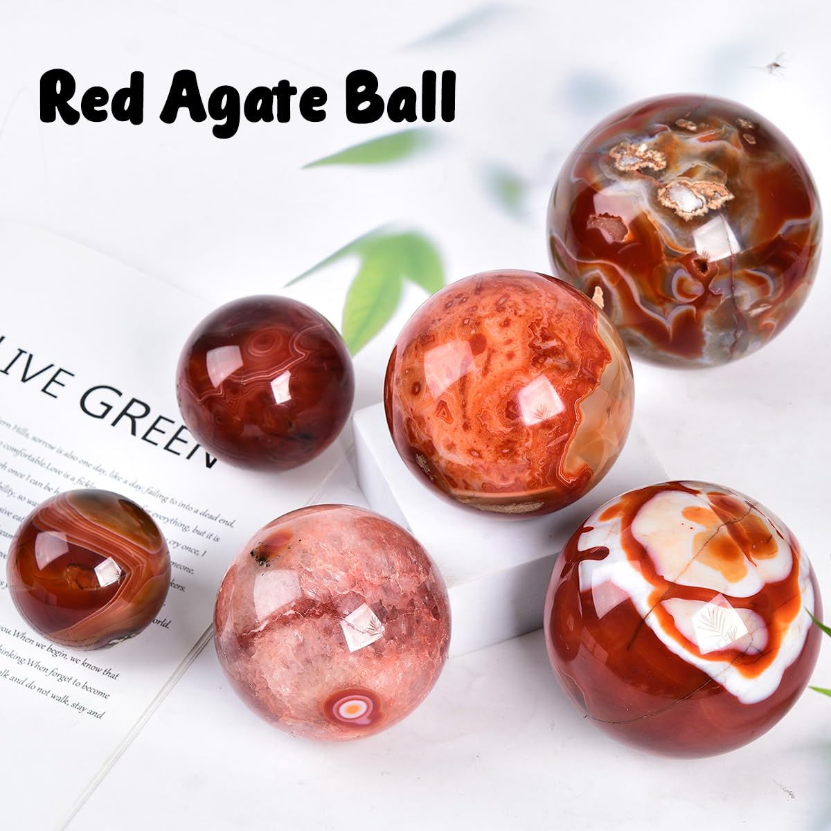 JIC Gem 2.7-3.1 inch(70-80mm) Large Red Agate Crystal Ball Round Healing Crystals Decorative Sphere with Wooden Stand Meditation Witchcraft Home Decor
