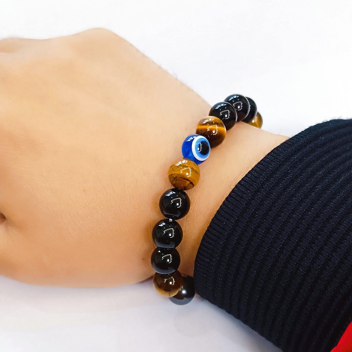 WEFRIN Evil Eye with Hematite Black Obsidian Tiger Eye Stone Triple Protection Bracelets for Men Women, Crystal Stone Bracelet Bring Luck Prosperity and Happiness Jewelry