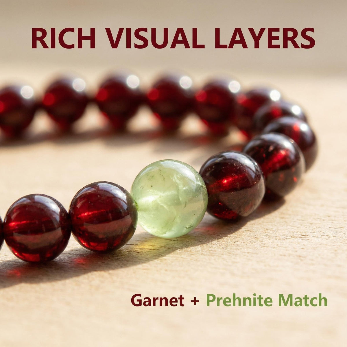 CNYTPE Garnet Bracelet for Women – Red Garnet Jewelry, Healing Crystal Bracelet, Handmade Gemstone Jewelry, Symbol of Love, Happiness & Harmony (Garnet + Prehnite Bracelet)