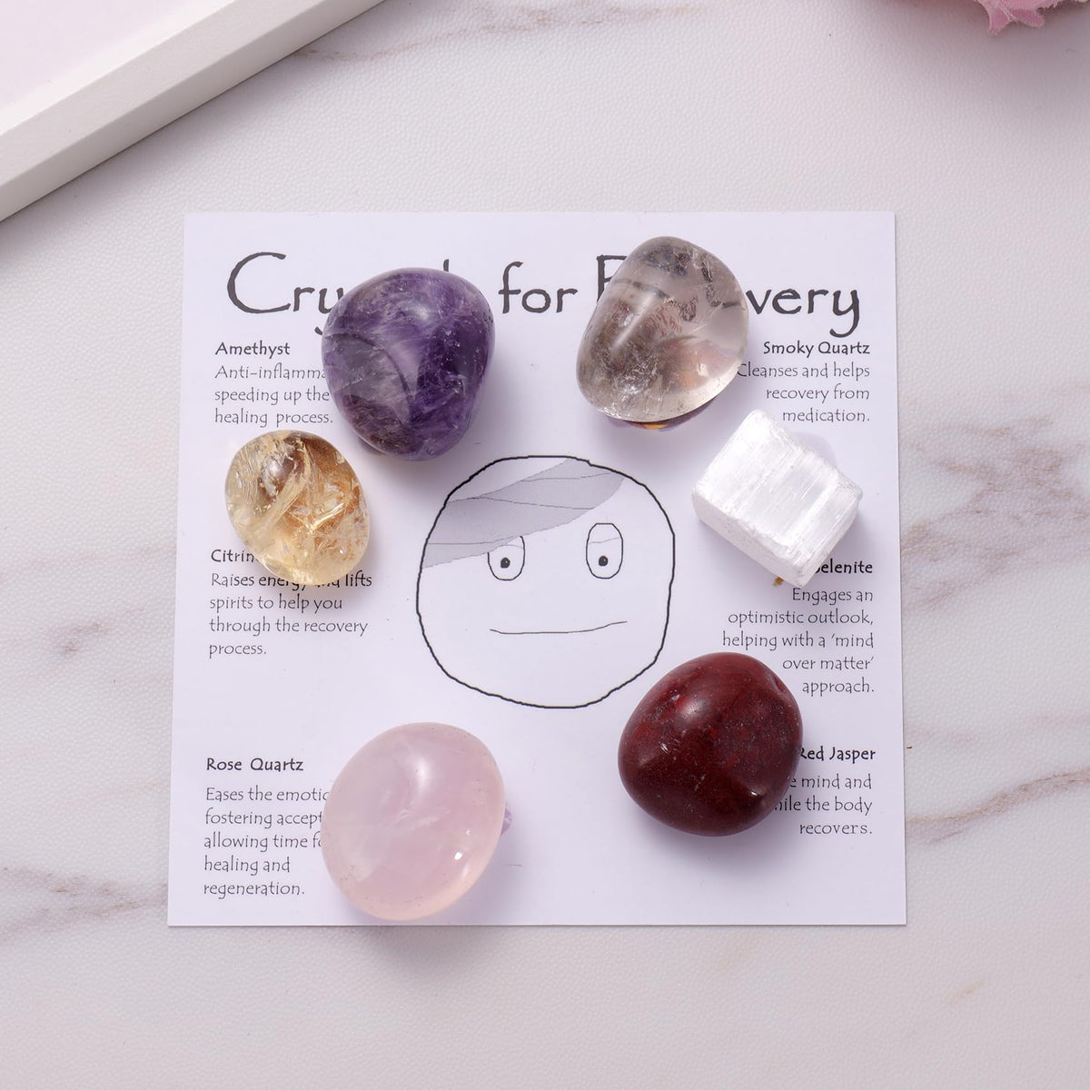 Healing Crystals for Strength and Recovery, Self Care Crystal Set for Positive Energy and Encouragement, Thinking of You Get Well Soon Gifts for Women Men Friends Family