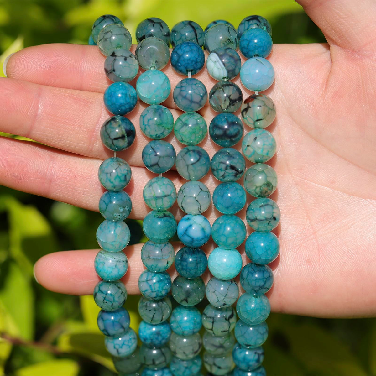 35pcs 10mm Natural Gemstone Beads for Jewelry Making Supplies,Green Dragon Vein Agate Healing Crystal Polished Round Loose Stone Beads for Bracelet Necklace 15 Inch