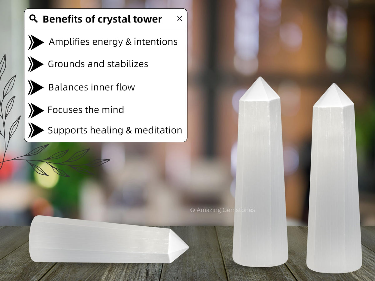 Amazing Gemstone Selenite Crystal Towers - Natural Healing Crystal Point Obelisk for Reiki Healing and Crystal Grid (2" to 3" INCH)