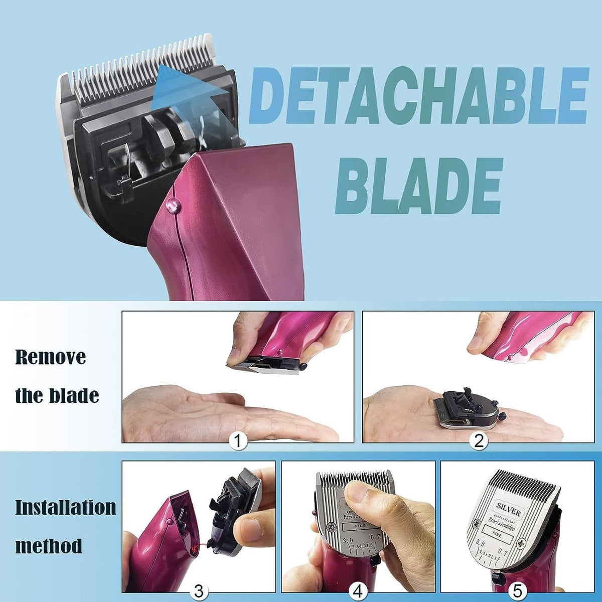 2PCS Adjustable 5 in 1 Replacement Blades Compatible with Wahl 5 in1 Clipper Bravura, Chromado, Creativa, Figura, Motion, Supergroom Dog Grooming Clippers