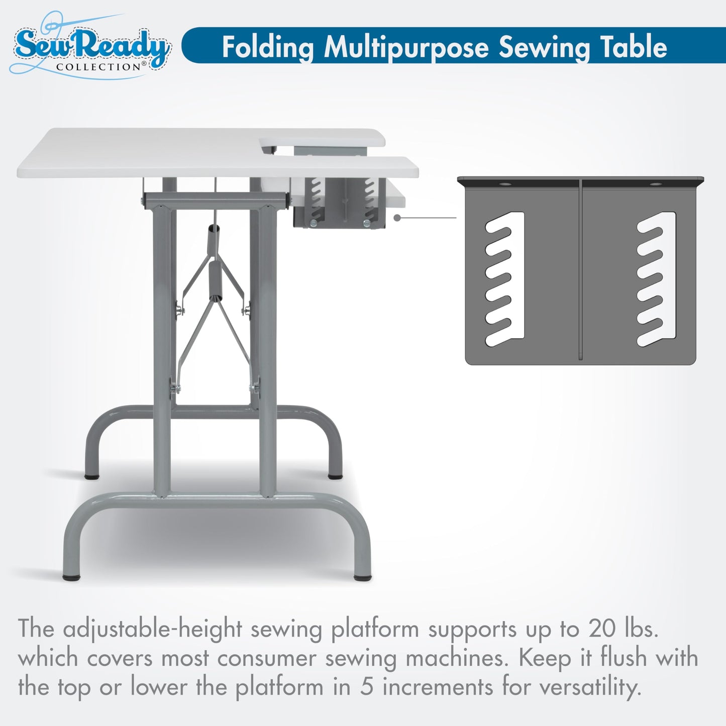 Studio Designs Folding Multipurpose Sewing & Craft Table w/ Machine Shelf, White