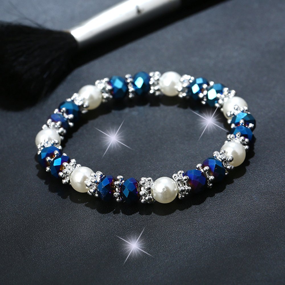 Pearl Bracelets for Women,Freshwater Pearls Crystal Bracelet Boho Bracelets Bead Bracelet Gifts (Black)