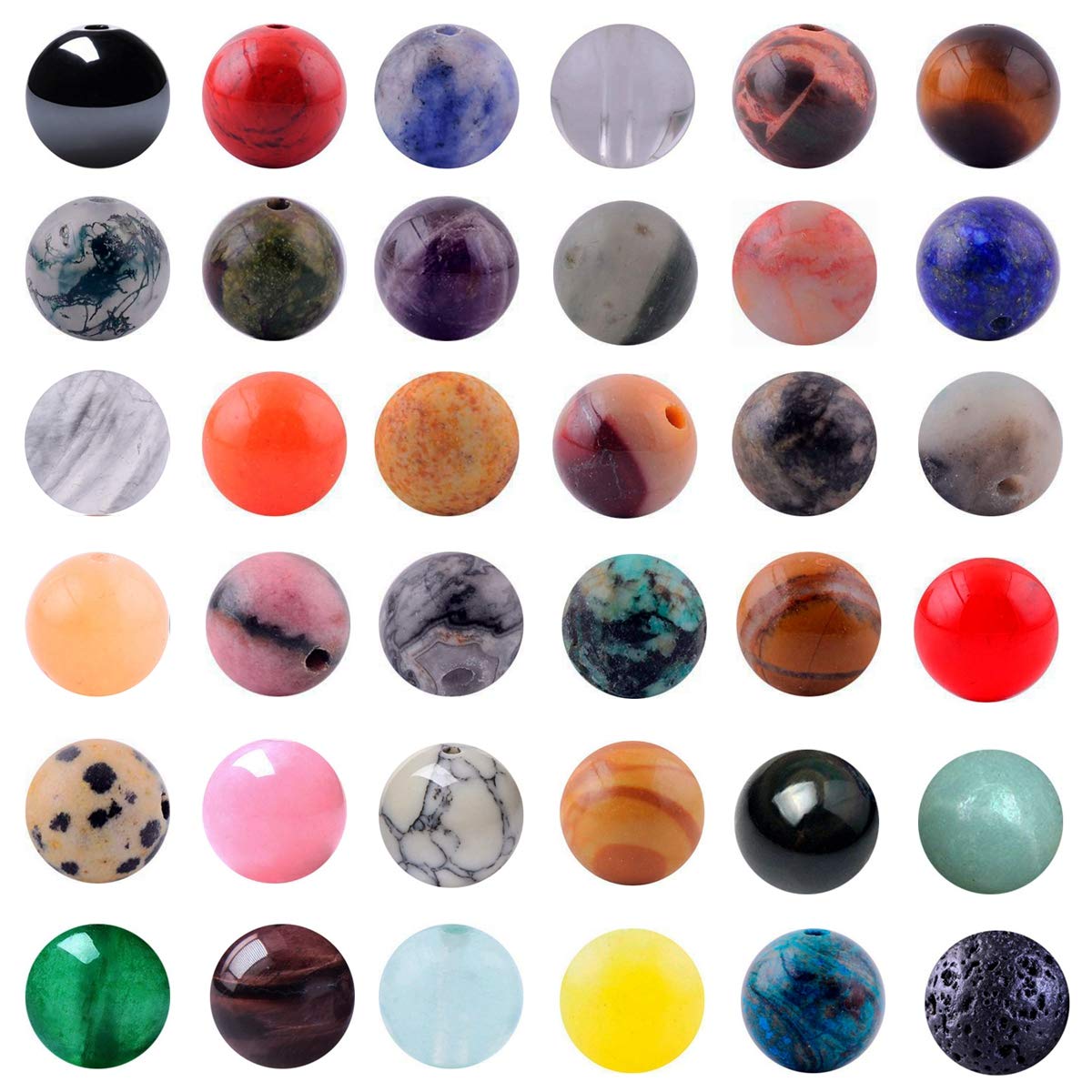 Natural Stone Beads 100pcs Round Genuine Real Stone Beading Loose Gemstones Hole Size 1mm DIY Smooth Bead for Bracelet Necklace Earrings Jewelry Making (Natural Stone Beads Multicolor, 6mm)