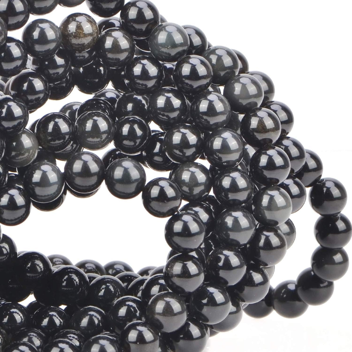 80Pcs Natural Crystal Beads Stone Gemstone Round Loose Energy Healing Beads with Free Crystal Stretch Cord for Jewelry Making (Black Obsidian, 10mm)