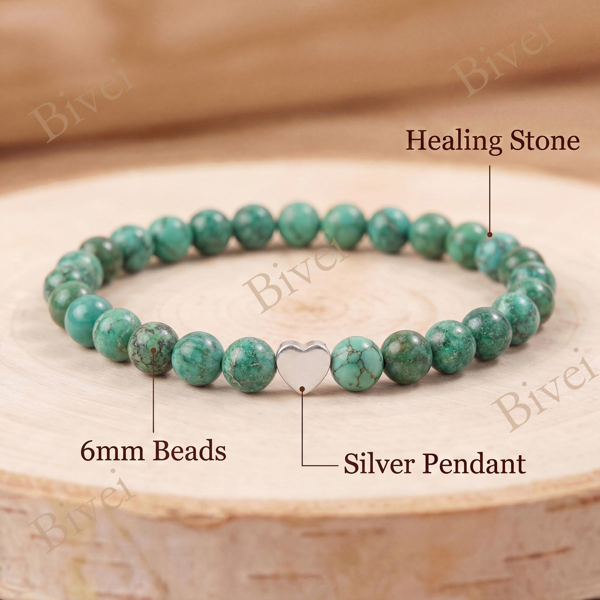 Bivei 6mm African Turquoise Crystal Stretch Bracelets for Women, Handmade Natural Stone Beaded Bracelet, Yoga Protection Jewelry Gift