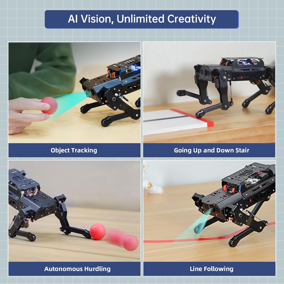 PuppyPi Robot Dog with ChatGPT Large AI Models AI Embodied Intelligence ROS Robotic Dog Vision Scene Voice Understanding SLAM Mapping Navigation Bionic Quadruped Robot, Standard Kit & RaspberryPi5 4GB