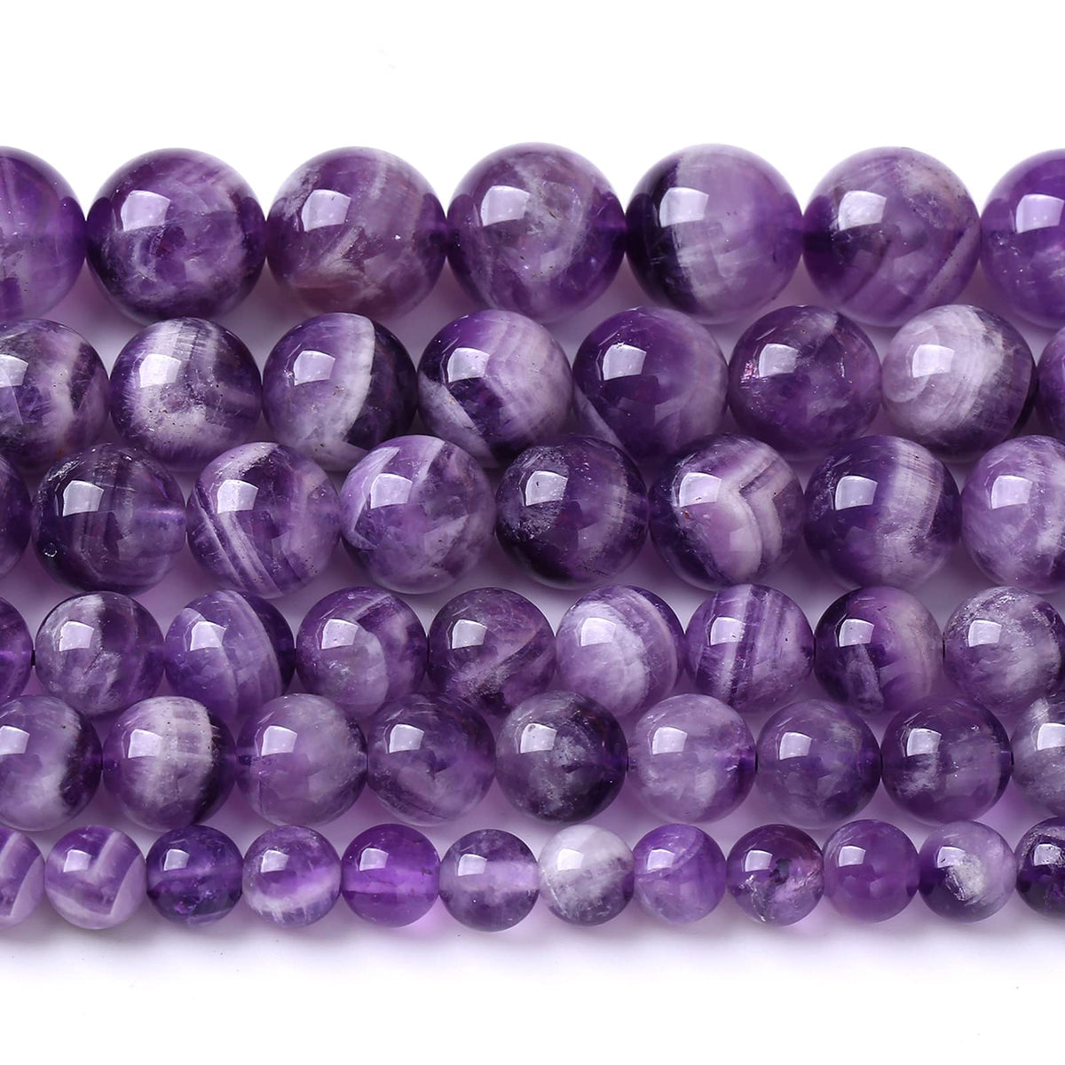 6MM 61PCS Purple Amethyst Dream Lace Beads Natural Quartz Crystal Stone Loose Beads for Jewelry Making DIY Bracelet Grade A+ 15 inches Strand