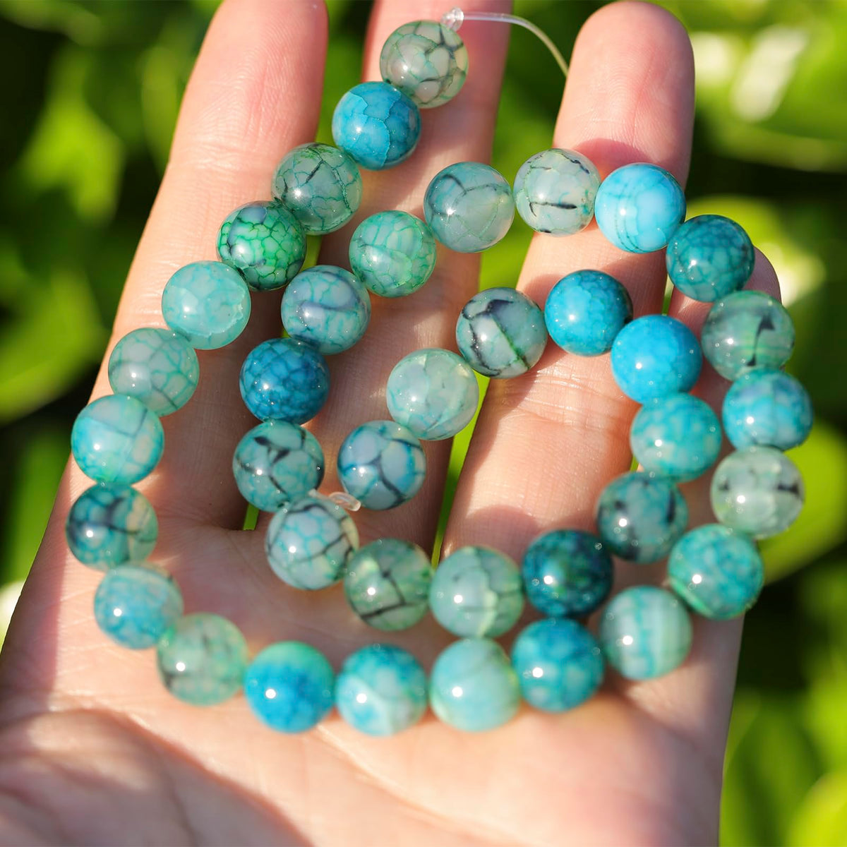 35pcs 10mm Natural Gemstone Beads for Jewelry Making Supplies,Green Dragon Vein Agate Healing Crystal Polished Round Loose Stone Beads for Bracelet Necklace 15 Inch