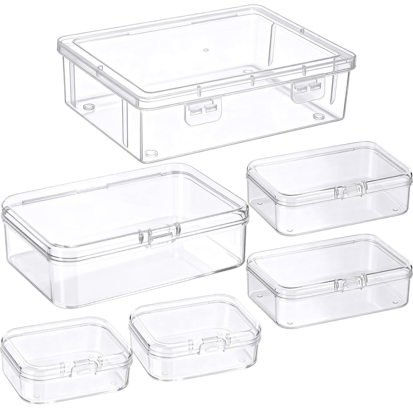 Jetec 6 Pieces Mini Plastic Clear Beads Storage Containers Box for Collecting Small Items, Beads, Jewelry, Business Cards, Game Pieces, Crafts (4 Size)