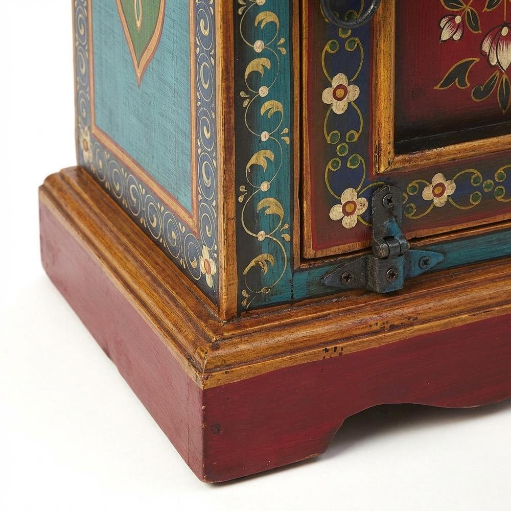 Starlight Canyon Home Hand Painted Tall Storage Cabinet, Boho Eclectic Merranti Wood Accent Cabinet for Living Room in Multicolor Finish