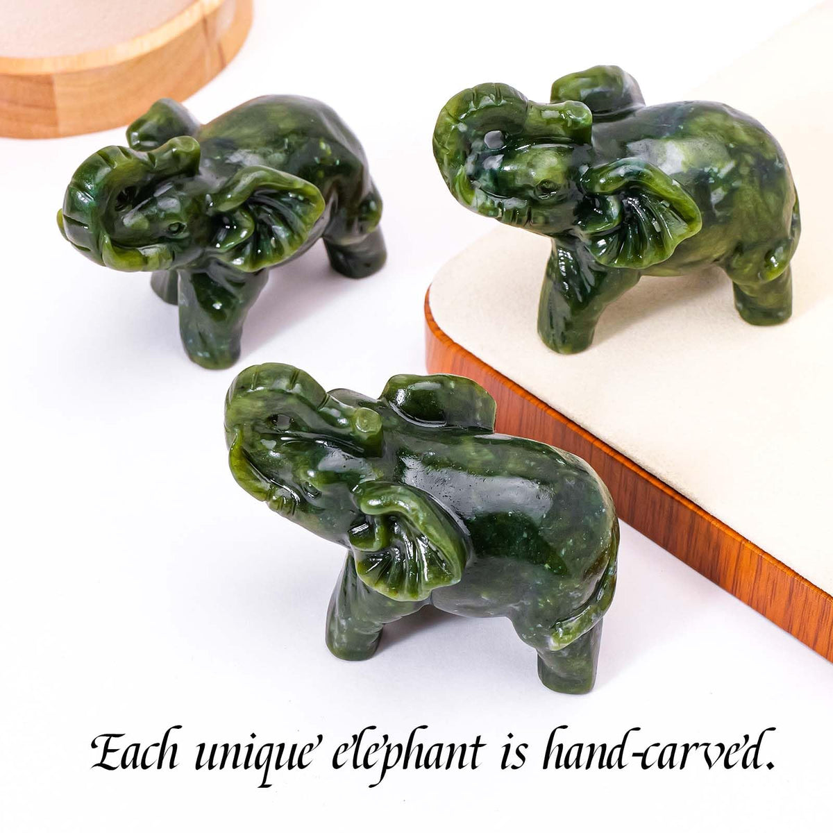 Apengshi Natural Crystal Raw Stone Jade Figurine,Cute Decorative Animal Statue (Running Elephant)